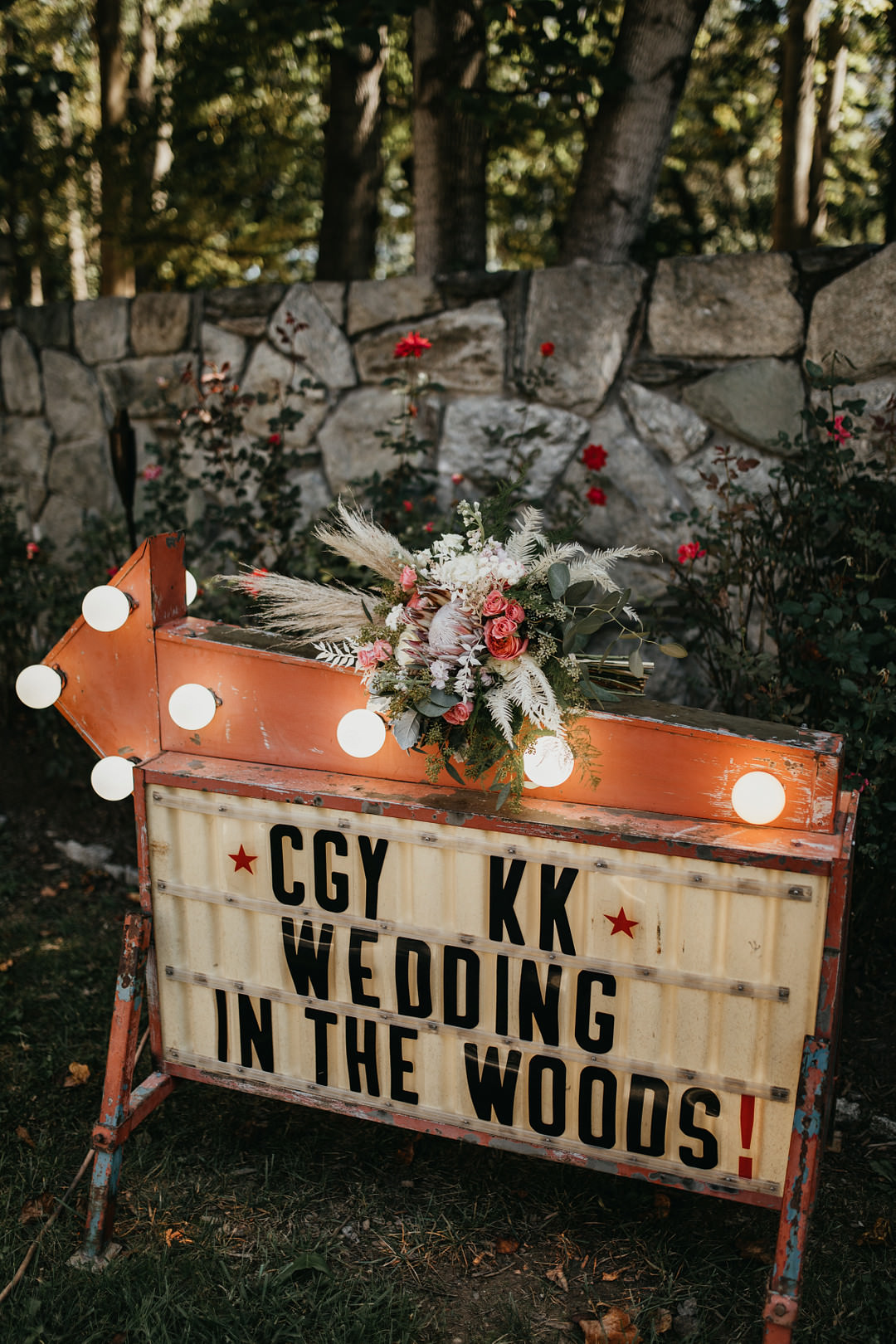 Sign Signs Singage Backyard Woodland Wedding A&M Photography