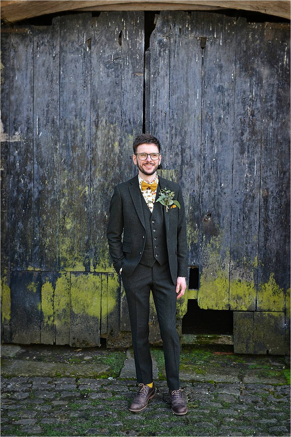 Groom Groomsmen Wool Green Suits Bow Tie Browsholme Hall Wedding Jules Fortune Photography