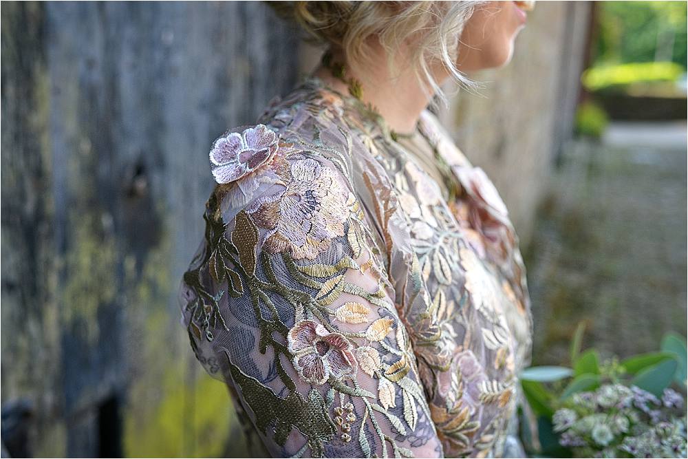 Dress Gown Bride Bridal Green Botanical Short Browsholme Hall Wedding Jules Fortune Photography