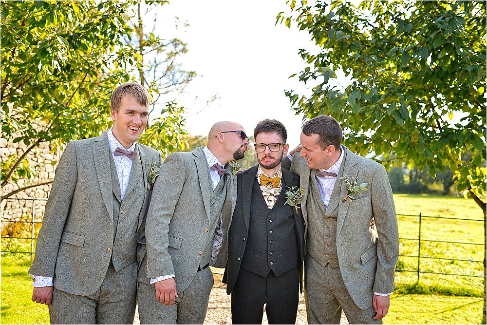 Groom Groomsmen Wool Green Suits Bow Tie Browsholme Hall Wedding Jules Fortune Photography