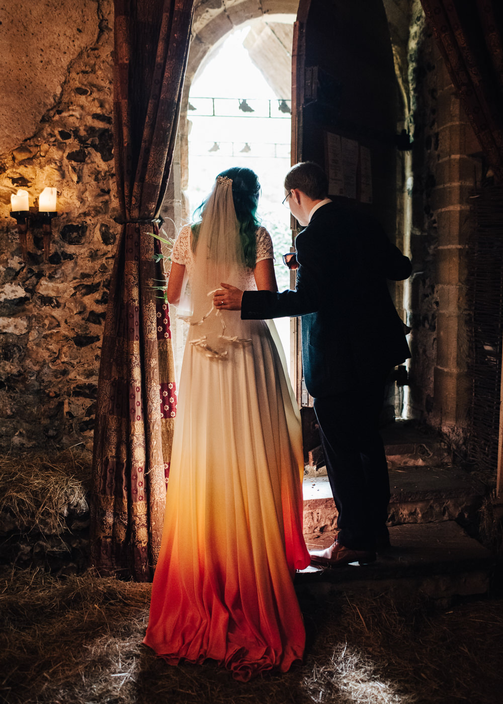 Dip Dye Wedding Dress Bride Bridal Gown Lucy Can't Dance Orange Colourful Alternative Wedding Hollie Carlin Photography