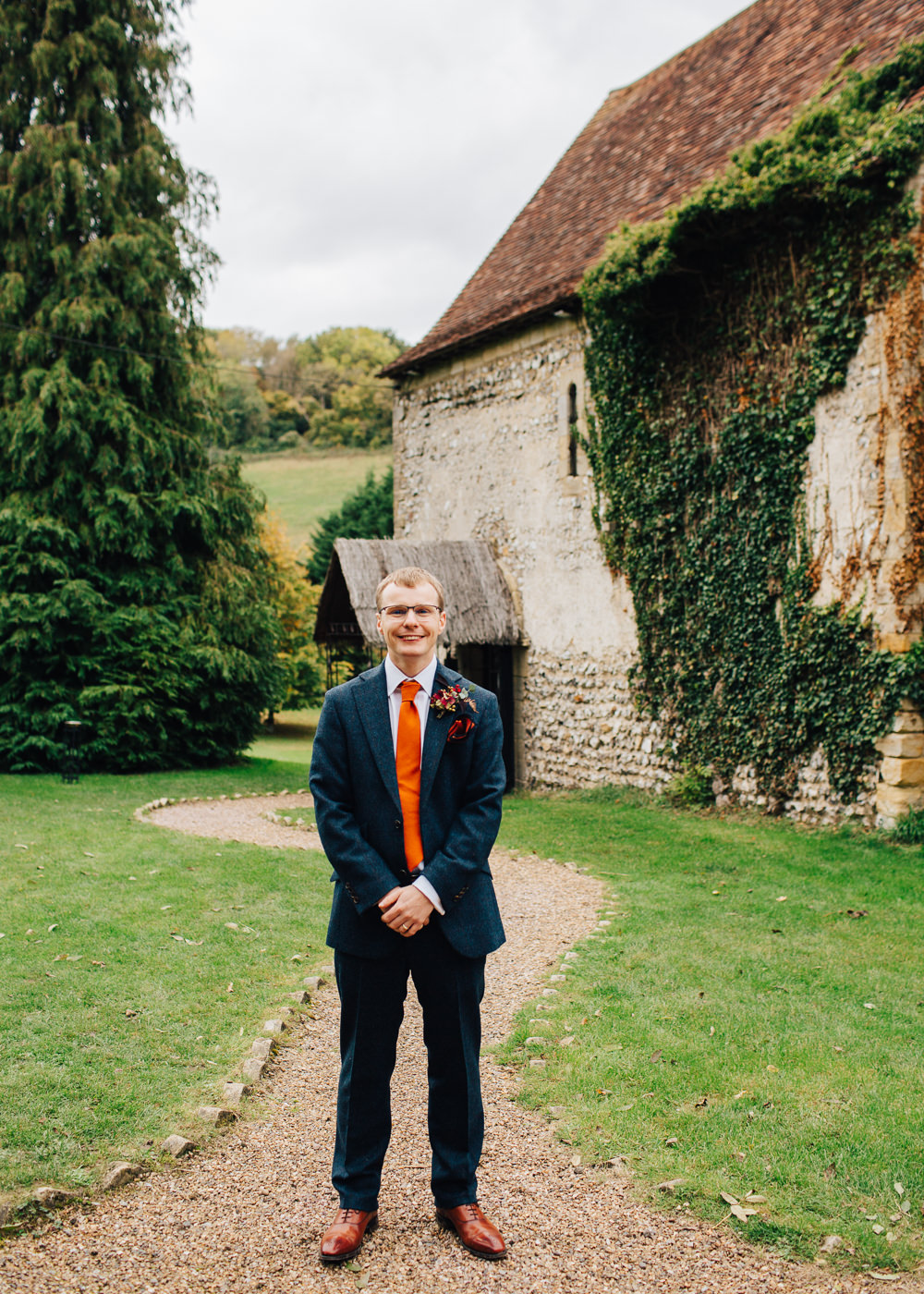 Groom Suit Orange Tie Colourful Alternative Wedding Hollie Carlin Photography