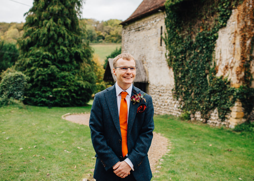 Groom Suit Orange Tie Colourful Alternative Wedding Hollie Carlin Photography