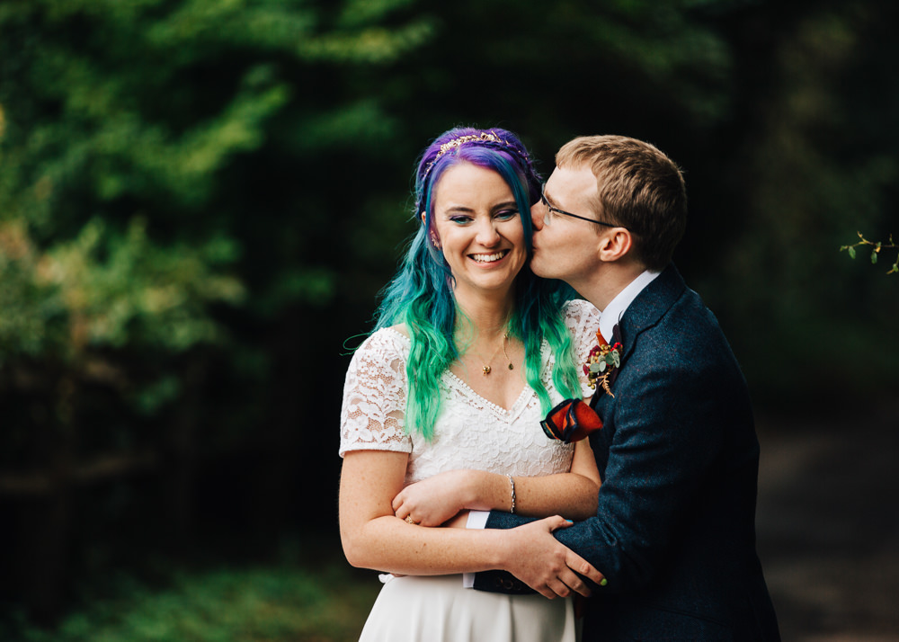 Bride Bridal Veil Comb Blue Green Mermaid Hair Colourful Alternative Wedding Hollie Carlin Photography