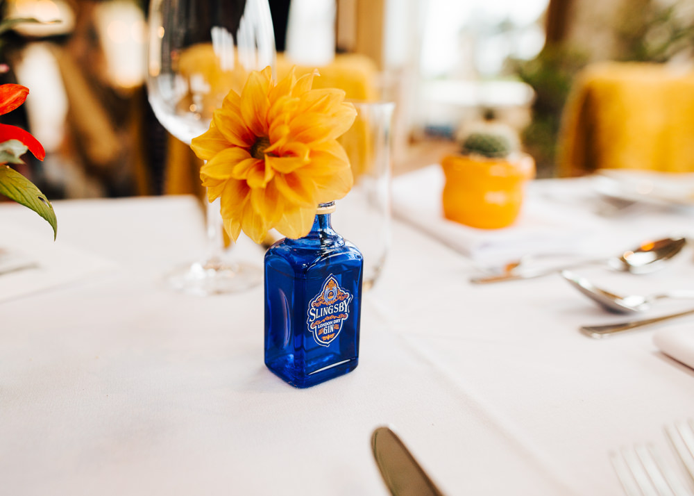 Gin Bottle Flowers Colourful Alternative Wedding Hollie Carlin Photography