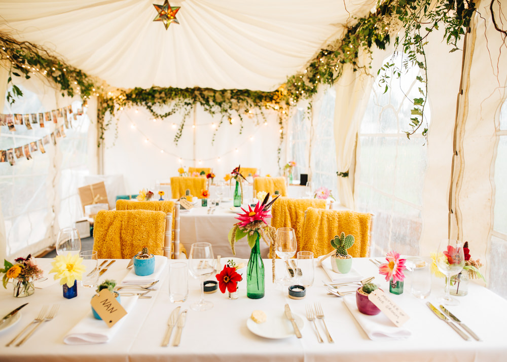 Marquee Greenery Fairy Lights Decor Colourful Alternative Wedding Hollie Carlin Photography