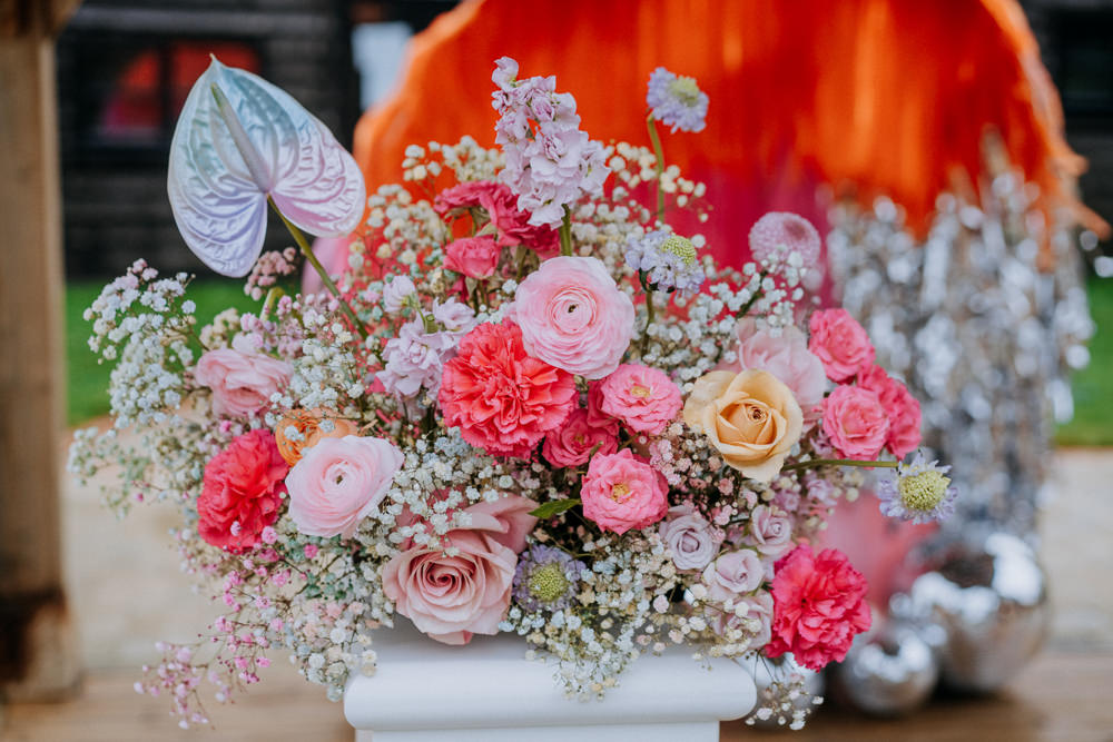 Holographic Flowers Pink Orange Modern Disco Wedding Ideas Lex Fleming Photo