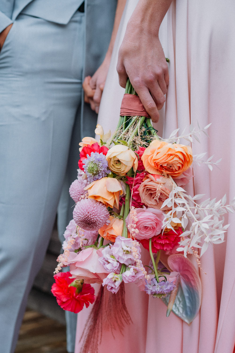 Holographic Flowers Pink Orange Modern Bouquet Bride Bridal Disco Wedding Ideas Lex Fleming Photo