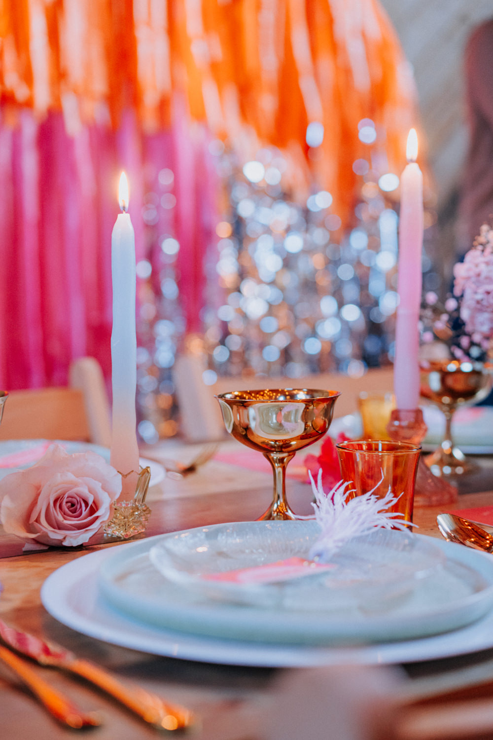Table Tablescape Decor Flowers Candles Disco Wedding Ideas Lex Fleming Photo