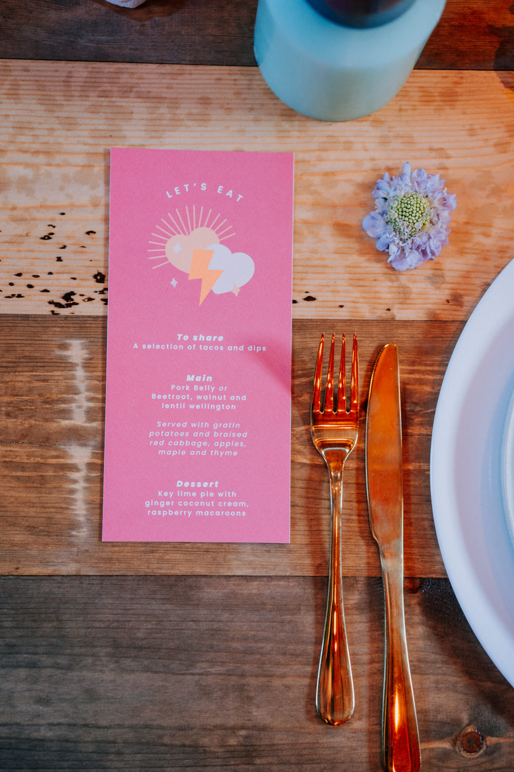 Menu Pink Lightning Disco Wedding Ideas Lex Fleming Photo
