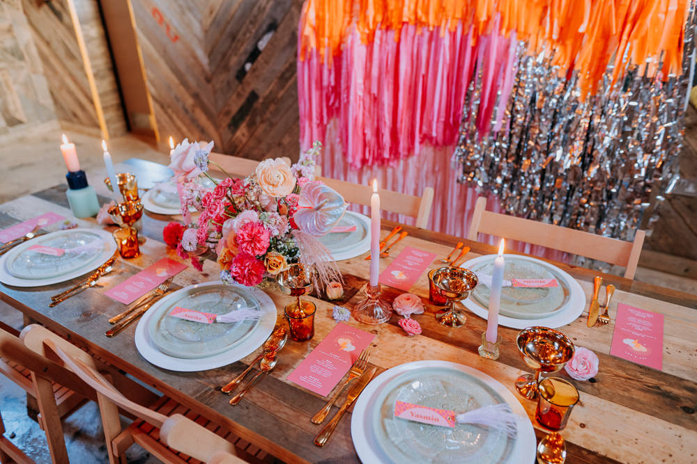 Table Tablescape Decor Flowers Candles Disco Wedding Ideas Lex Fleming Photo