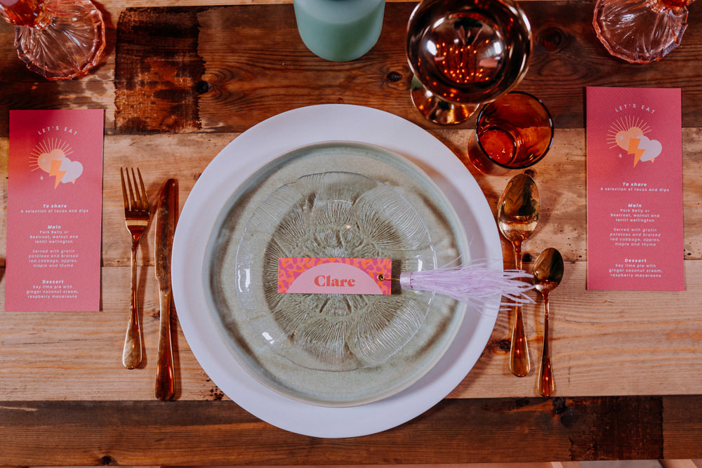 Place Setting Decor Place Name Card Disco Wedding Ideas Lex Fleming Photo