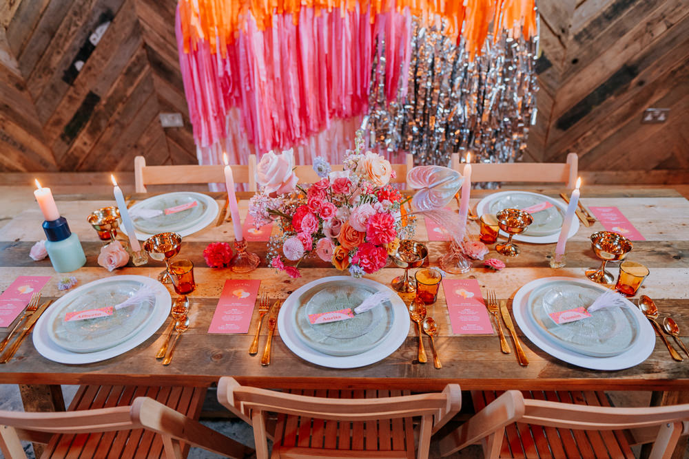 Table Tablescape Decor Flowers Candles Disco Wedding Ideas Lex Fleming Photo