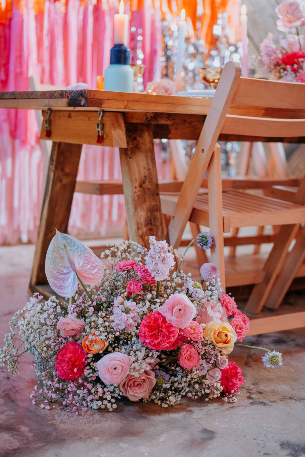 Holographic Flowers Pink Orange Disco Wedding Ideas Lex Fleming Photo