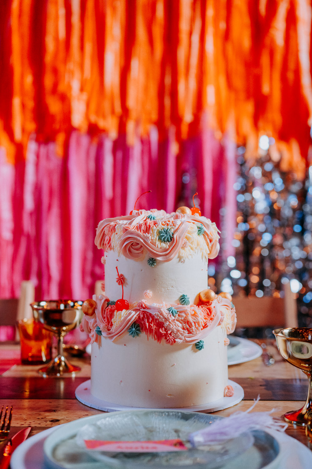 Cake Floral Flowers Icing Disco Wedding Ideas Lex Fleming Photo