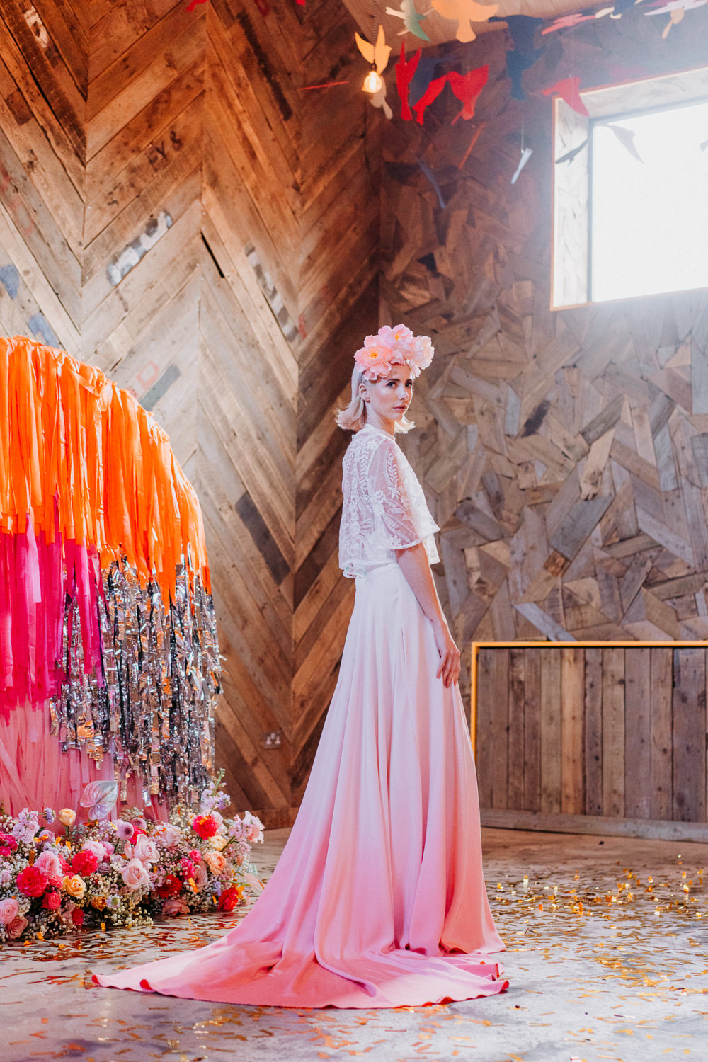 Dress Gown Bride Bridal Pink Ombre Dip Disco Wedding Ideas Lex Fleming Photo