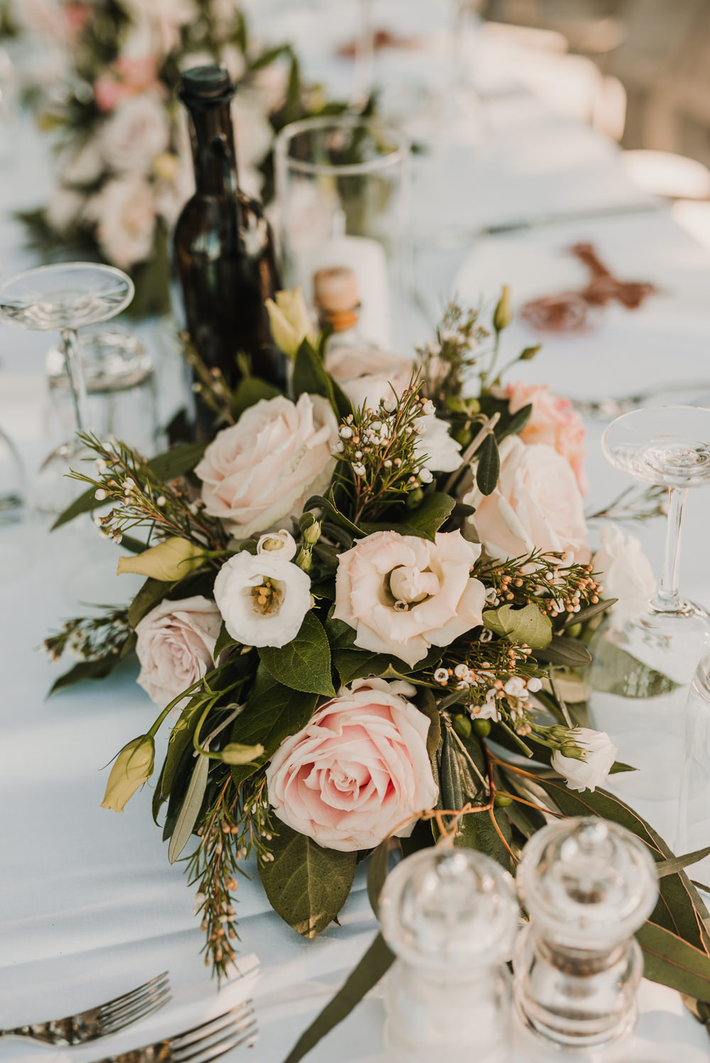 Table Flowers Centrepiece Pink Rose Dubrovnik Wedding Iva & Vedran