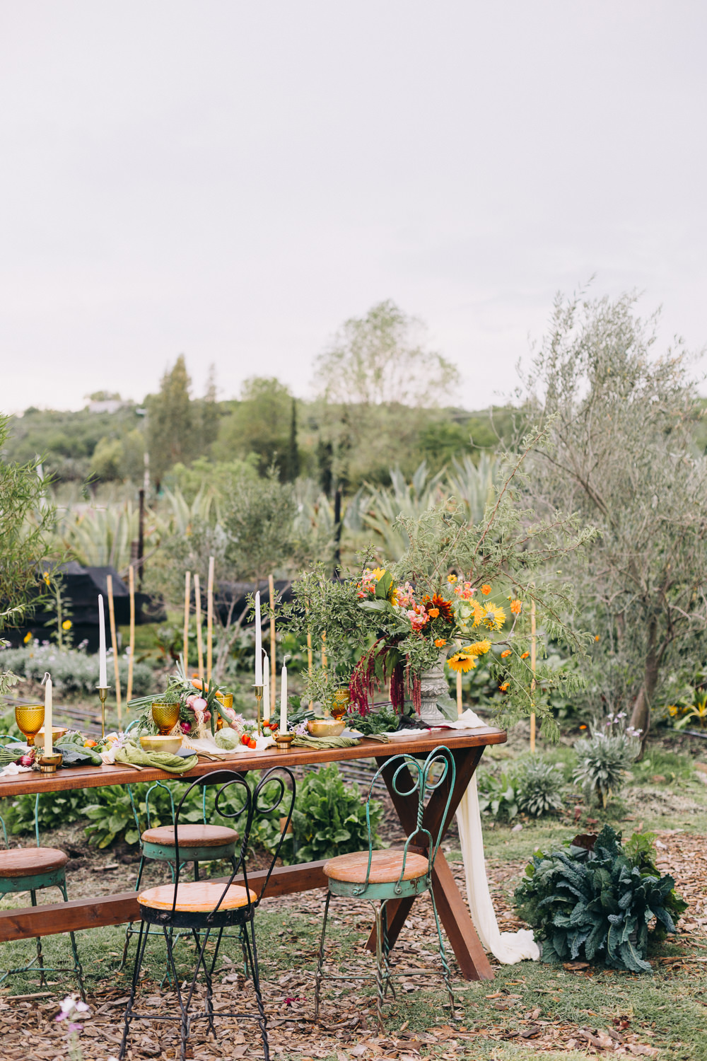 Table Tablescape Decor Candles Vegetables Flowers Farm To Table Wedding Carito Photography