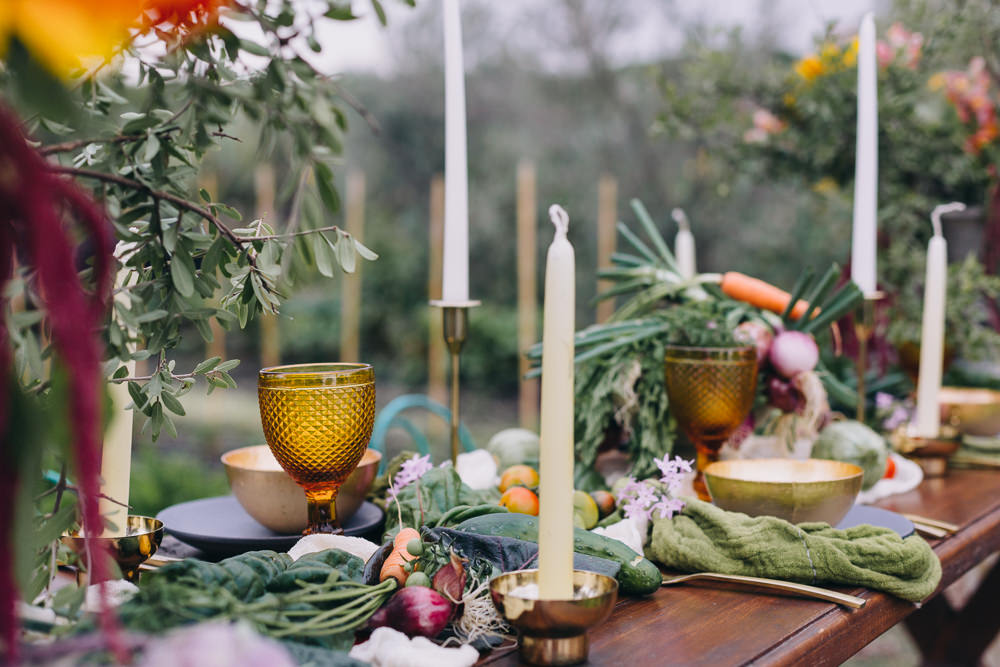 Table Tablescape Decor Candles Vegetables Flowers Farm To Table Wedding Carito Photography
