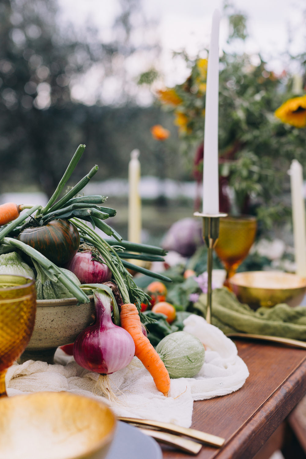 Table Tablescape Decor Candles Vegetables Flowers Farm To Table Wedding Carito Photography