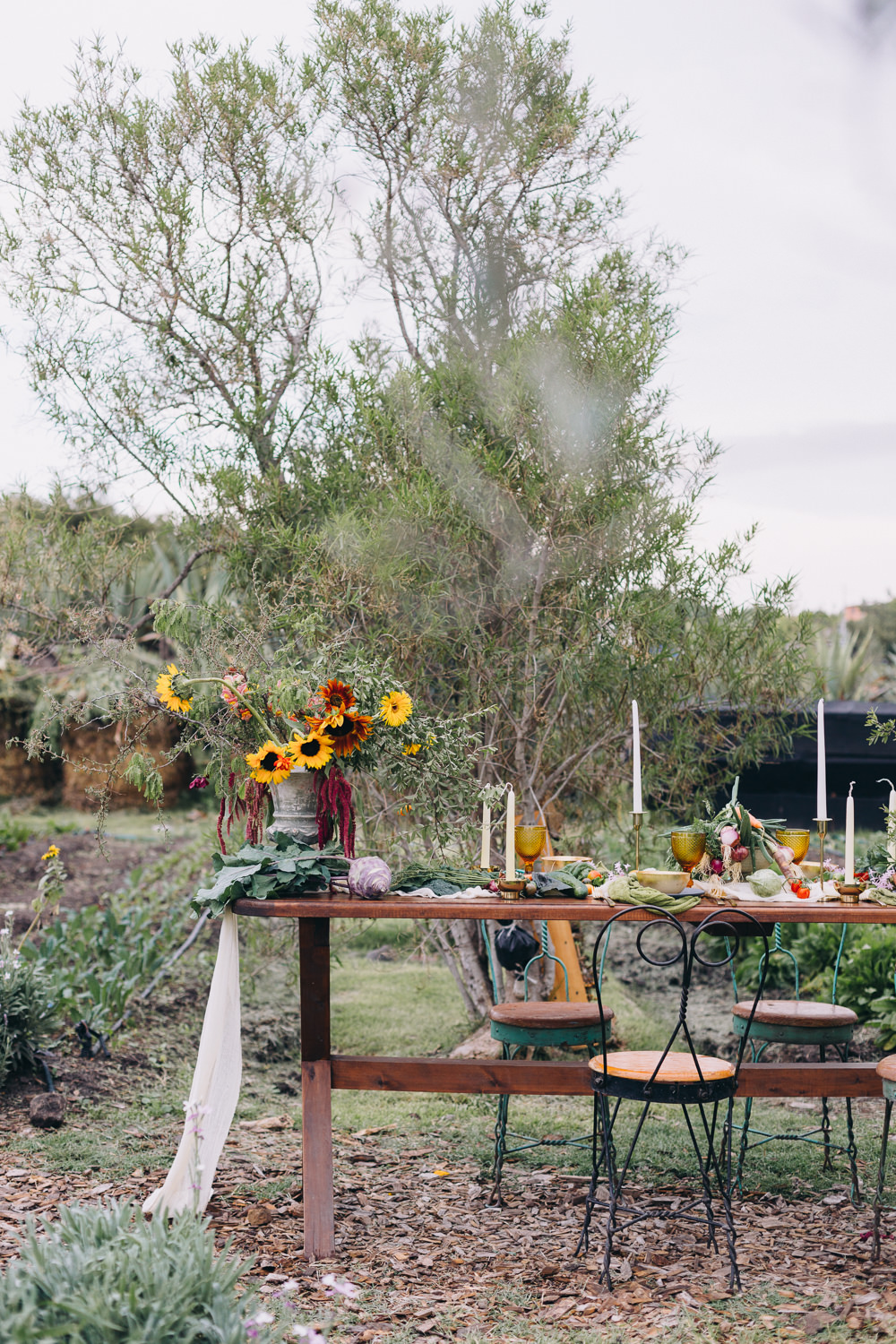 Table Tablescape Decor Candles Vegetables Flowers Farm To Table Wedding Carito Photography