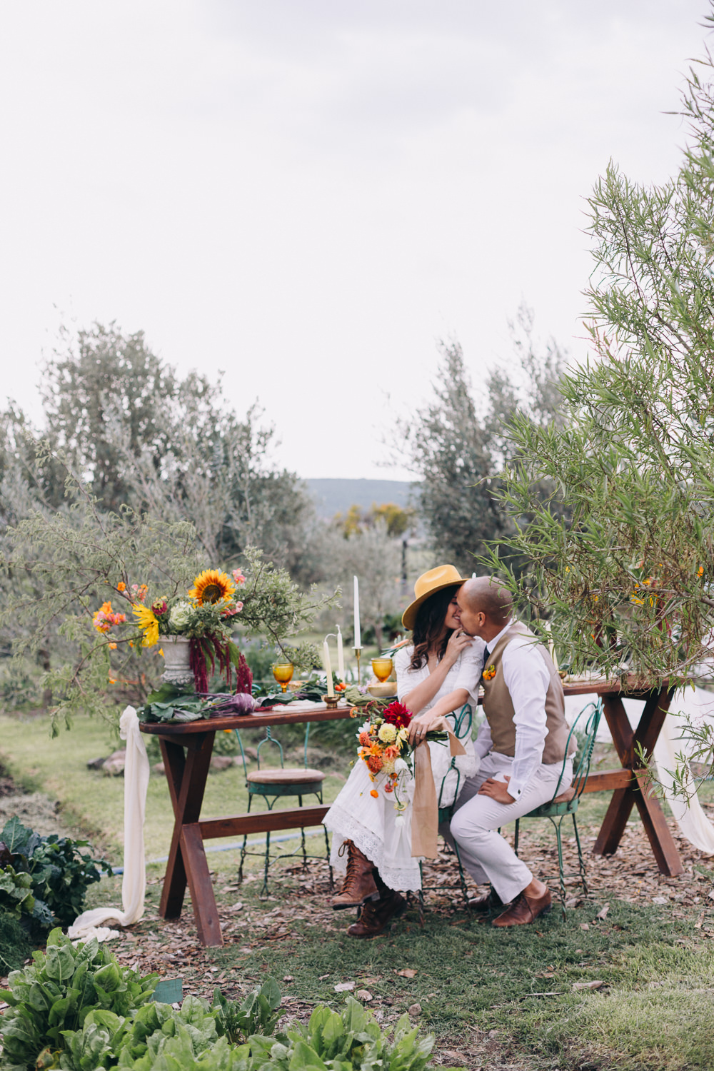 Table Tablescape Decor Candles Vegetables Flowers Farm To Table Wedding Carito Photography