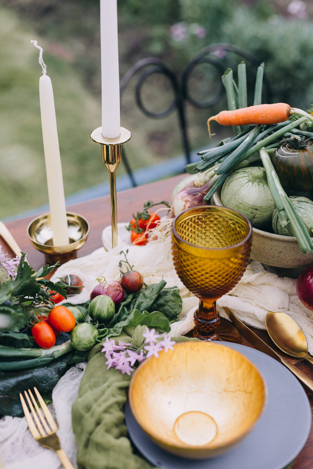 Table Tablescape Decor Candles Vegetables Flowers Farm To Table Wedding Carito Photography