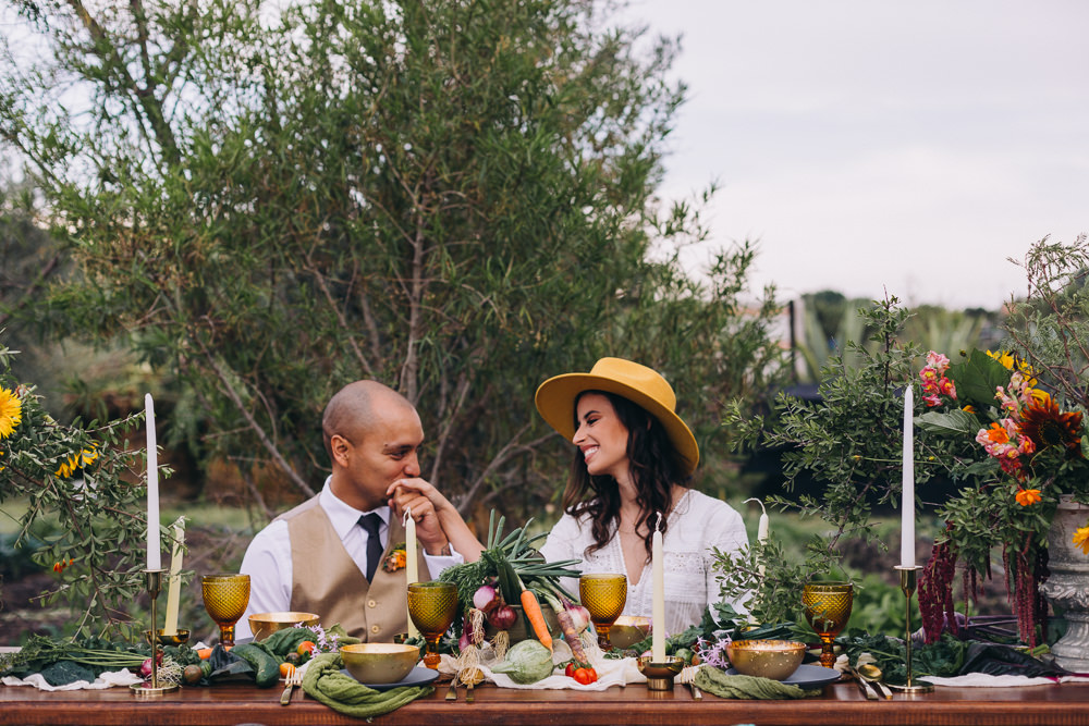 Table Tablescape Decor Candles Vegetables Flowers Farm To Table Wedding Carito Photography