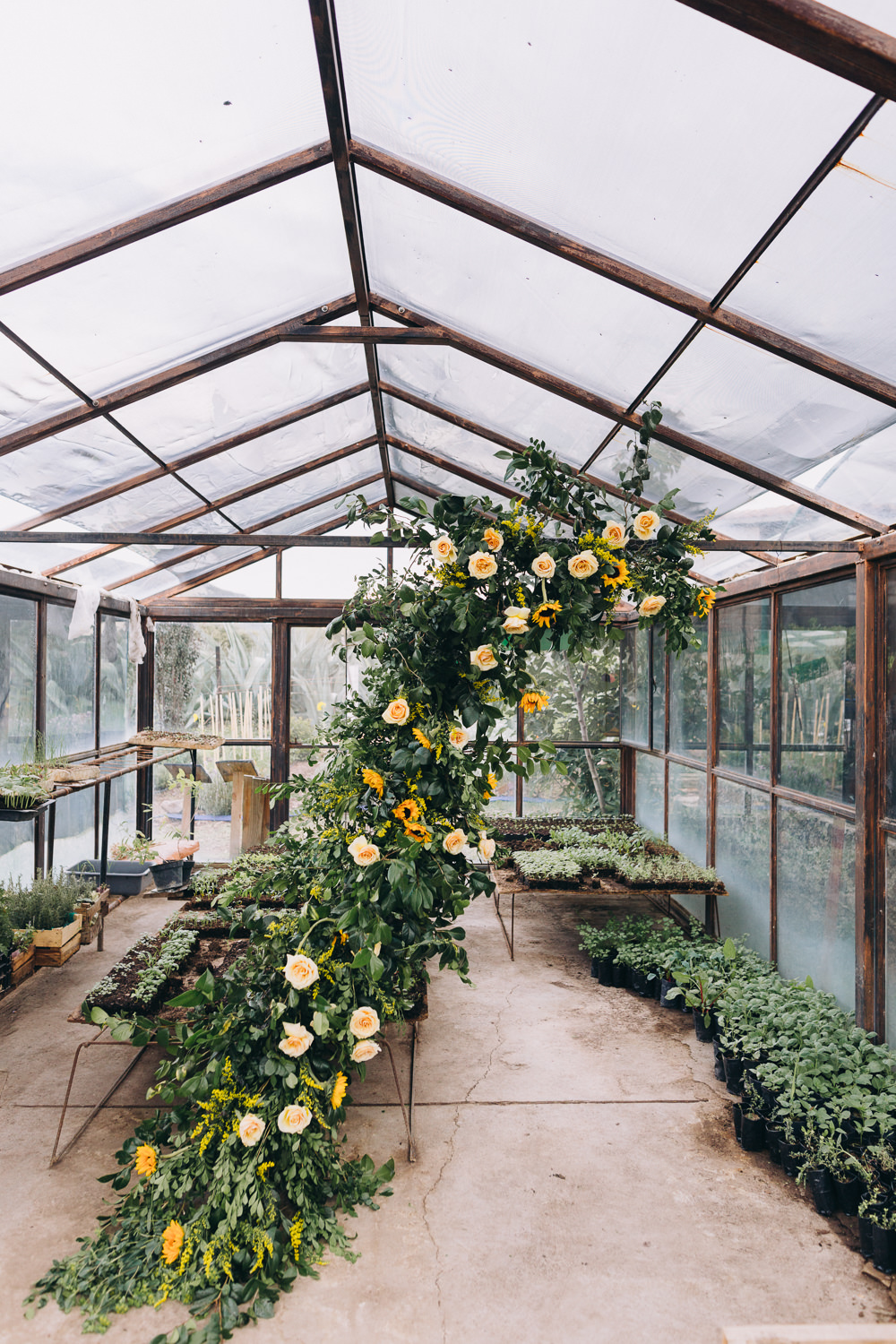 Flower Arch Installation Greenhouse Cermeony Backdrop Farm To Table Wedding Carito Photography