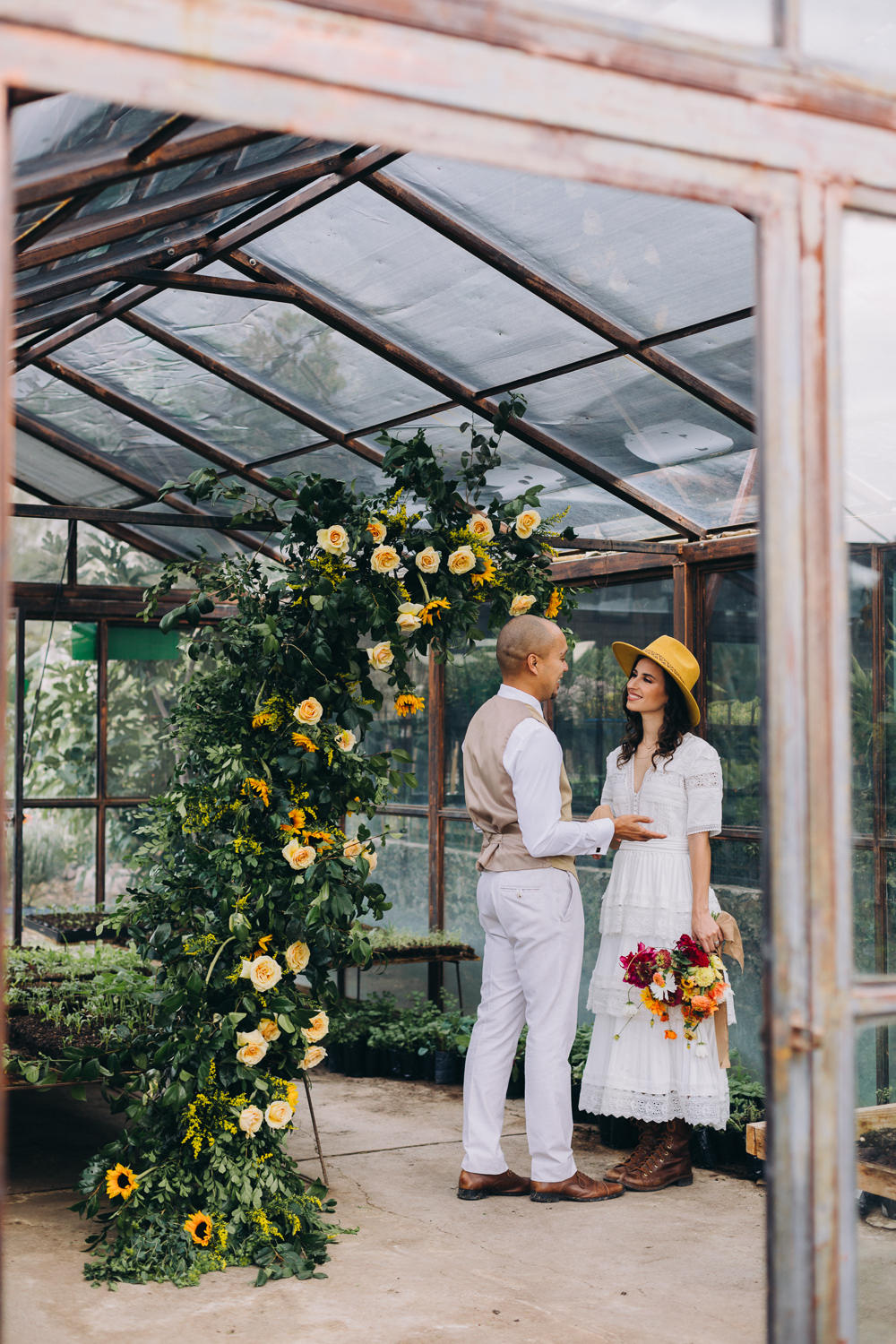 Farm To Table Wedding Carito Photography Flower Arch Installation Greenhouse Cermeony Backdrop 