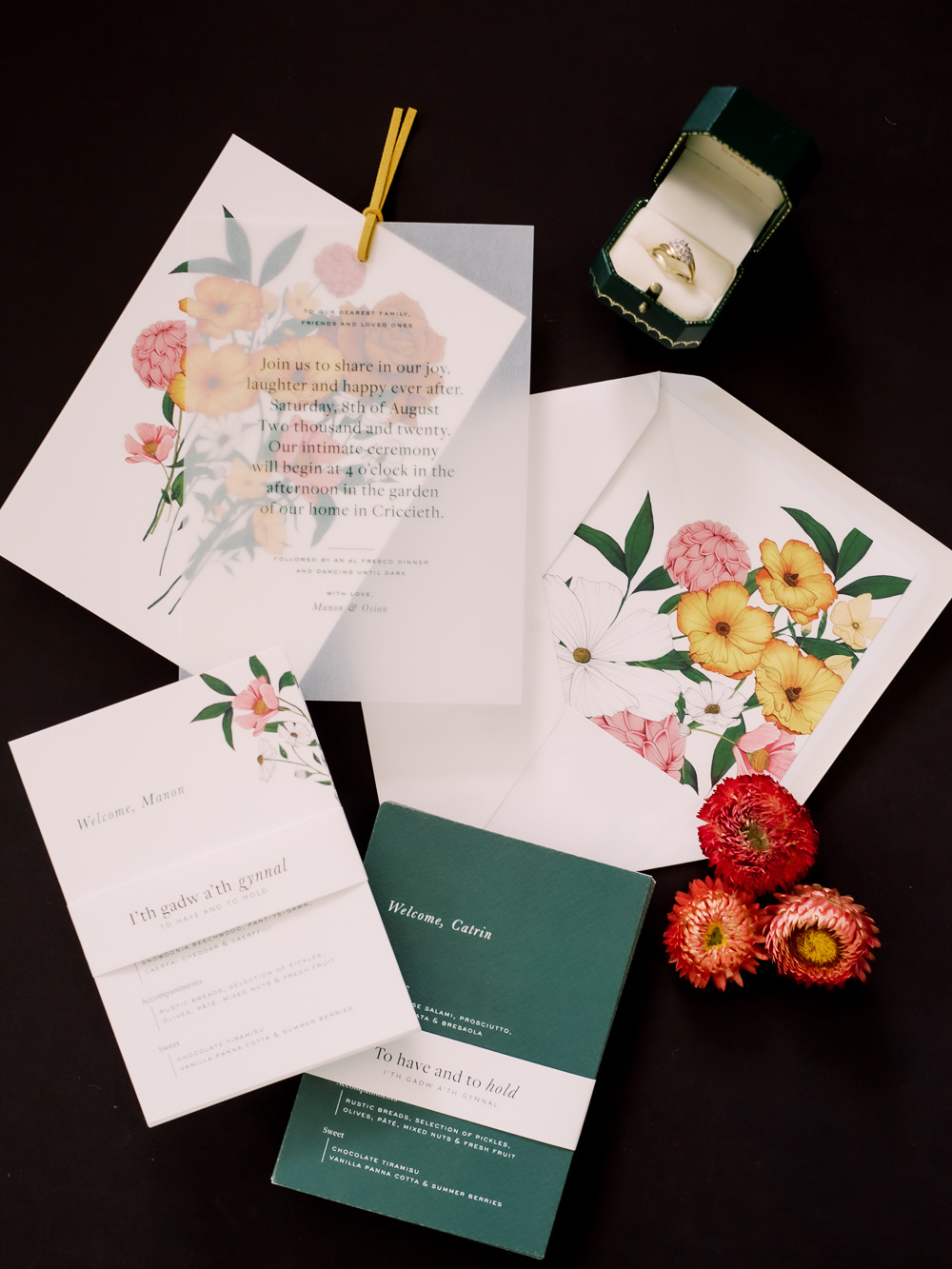 Garden Picnic Wedding Heledd Roberts Photography Stationery Invite Invitation Fruit Flowers