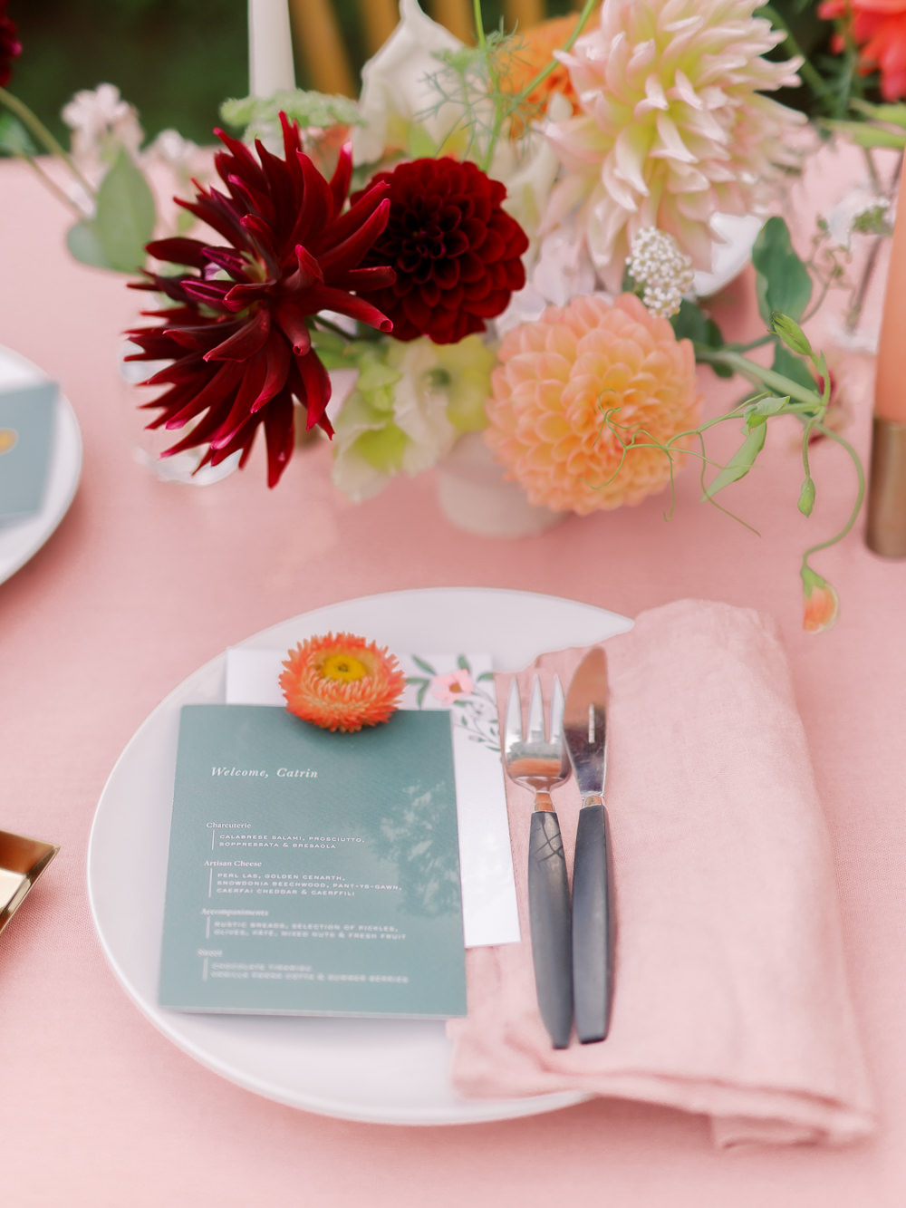 Place Setting Decor Pink Garden Picnic Wedding Heledd Roberts Photography