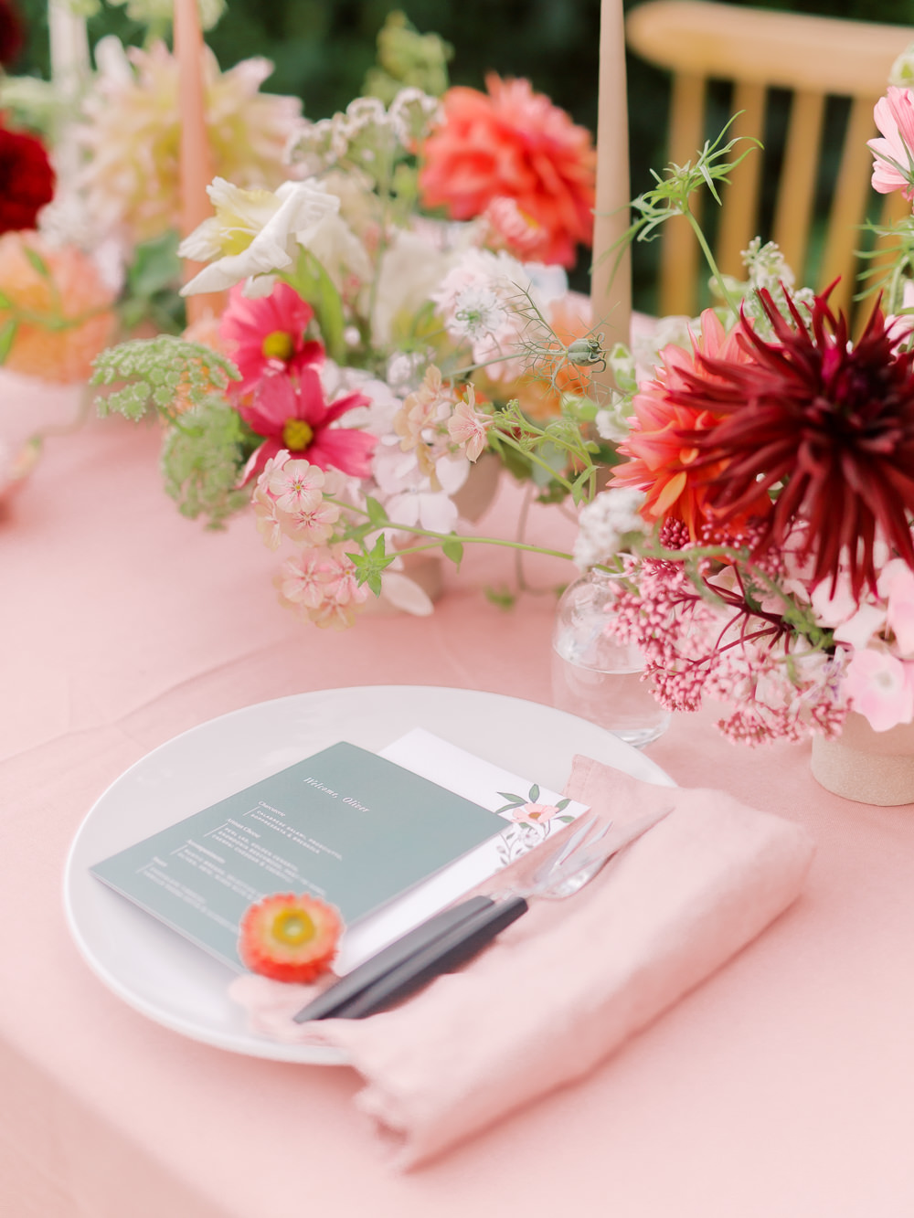 Place Setting Decor Pink Garden Picnic Wedding Heledd Roberts Photography