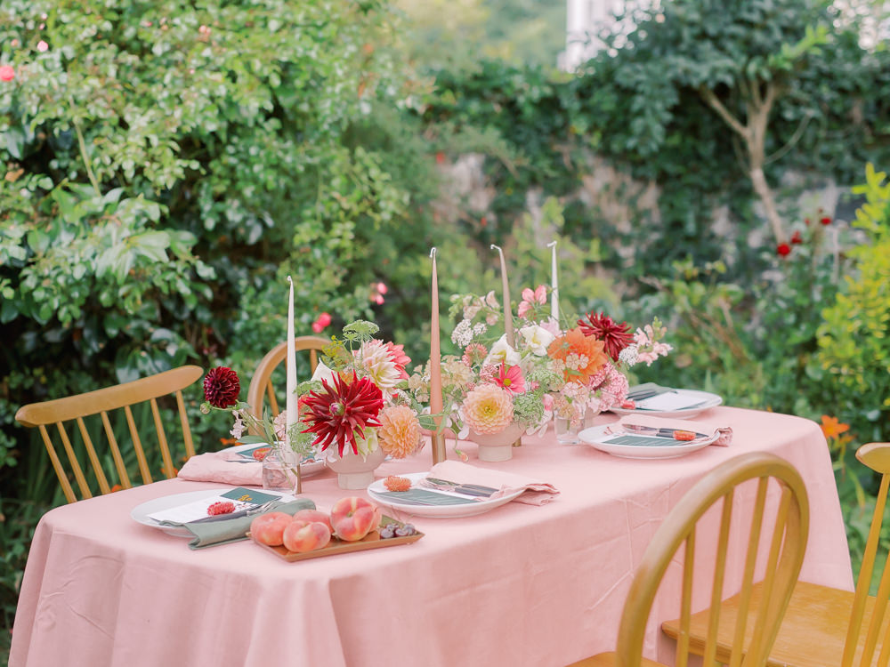 Table Tablescape Pink Red Flowers Candles Fruit Decor Garden Picnic Wedding Heledd Roberts Photography