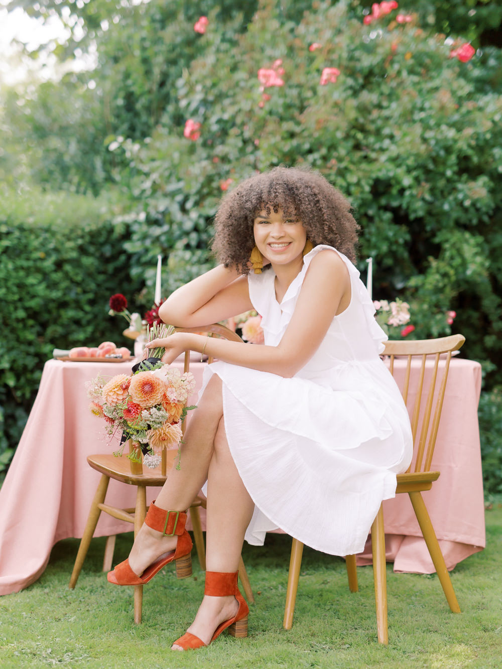 Garden Picnic Wedding Heledd Roberts Photography Table Tablescape Pink Red Flowers Candles Fruit Decor