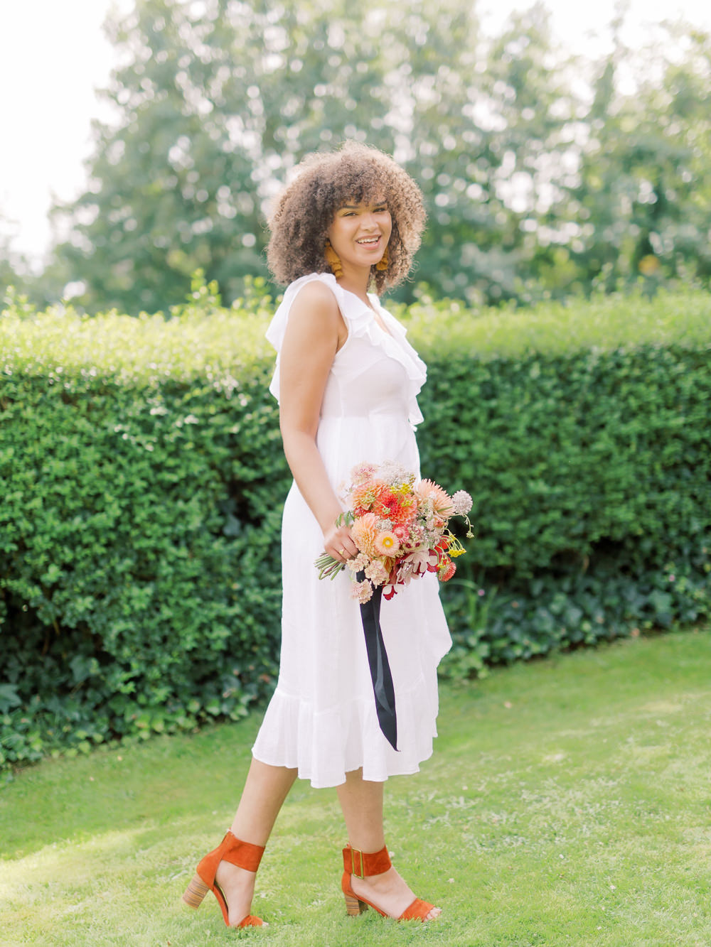 Bride Bridal Dress Gown Short Garden Picnic Wedding Heledd Roberts Photography