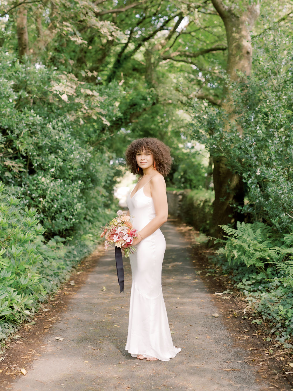 Bride Bridal Dress Gown Silk Slip Garden Picnic Wedding Heledd Roberts Photography