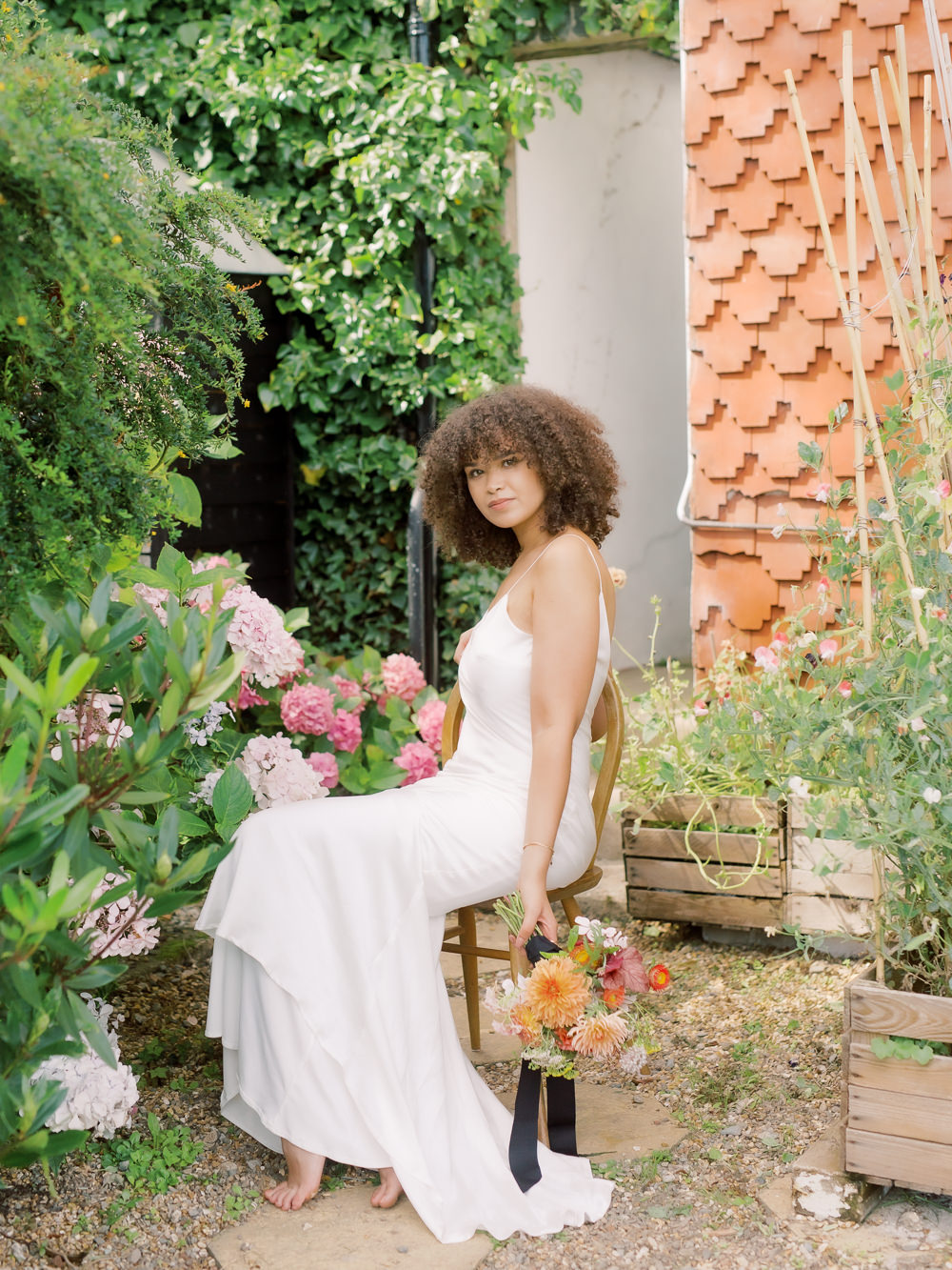 Bride Bridal Dress Gown Silk Slip Garden Picnic Wedding Heledd Roberts Photography