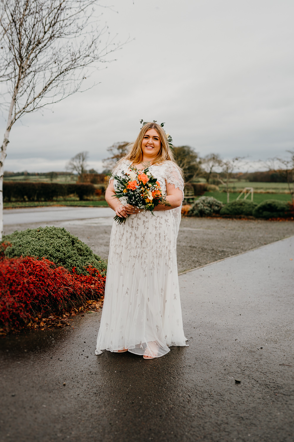 Dress Gown Bride Bridal Sequin Embellished Cap Sleeves Veil Gretna Green Elopement Sawyer & Sawyer Photography