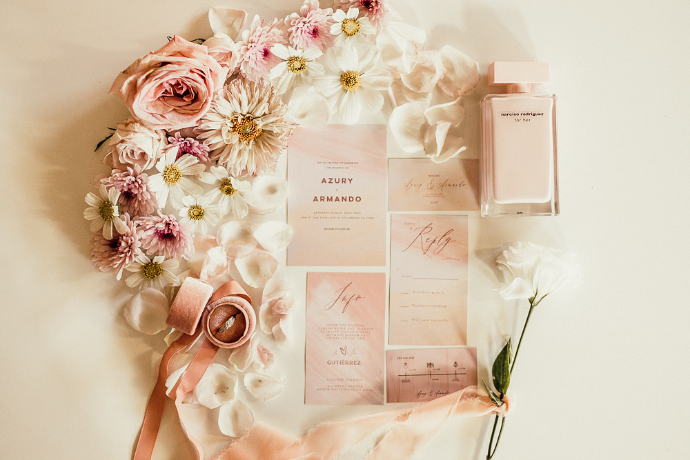 Magical Fairytale Wedding Ideas Golden Vibes Photo Stationery Pink Gold Invite Invitations