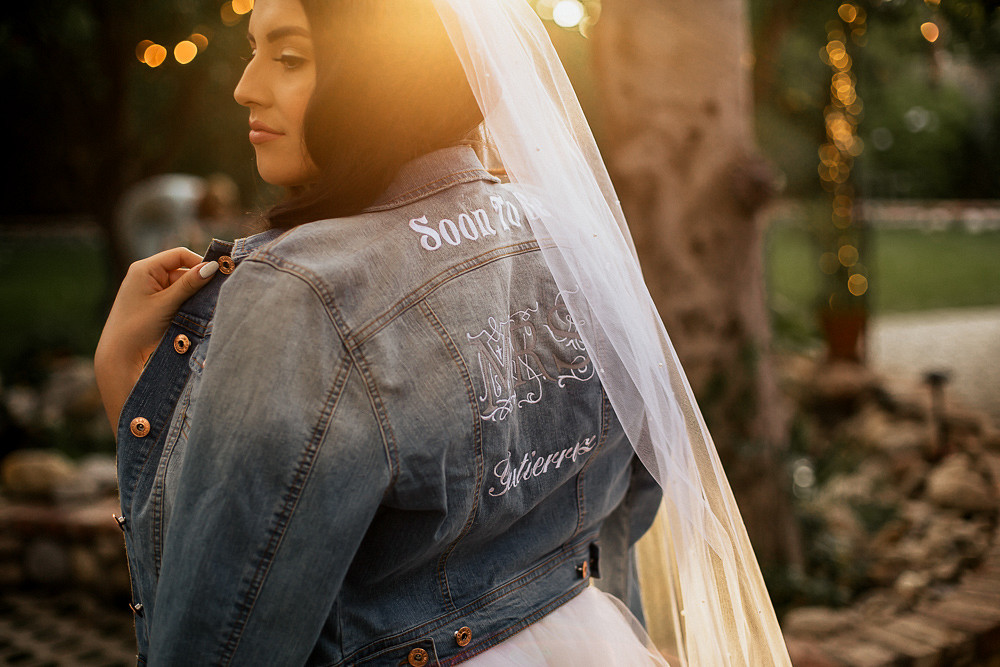 Bride Bridal Denim Jacket Veil Magical Fairytale Wedding Ideas Golden Vibes Photo