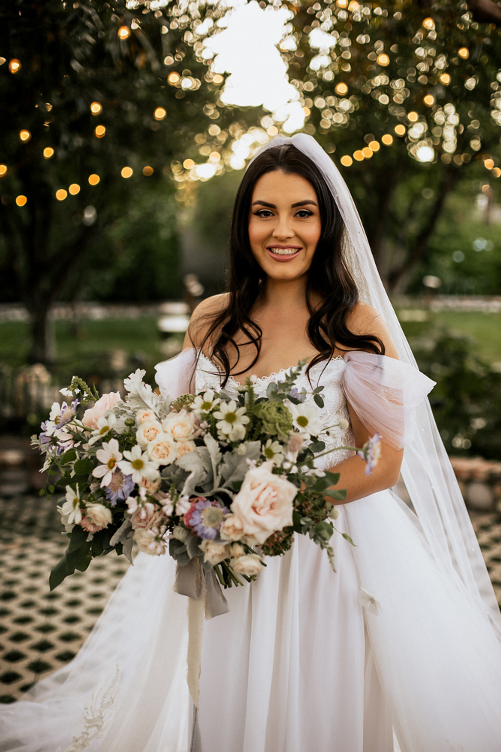 Dress Gown Bride Bridal Tulle Train Off Shoulder Bardot Magical Fairytale Wedding Ideas Golden Vibes Photo