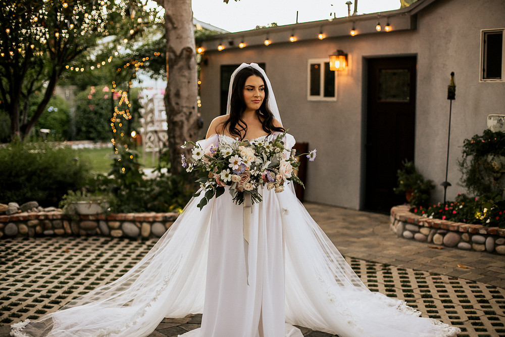 Dress Gown Bride Bridal Tulle Train Off Shoulder Bardot Magical Fairytale Wedding Ideas Golden Vibes Photo