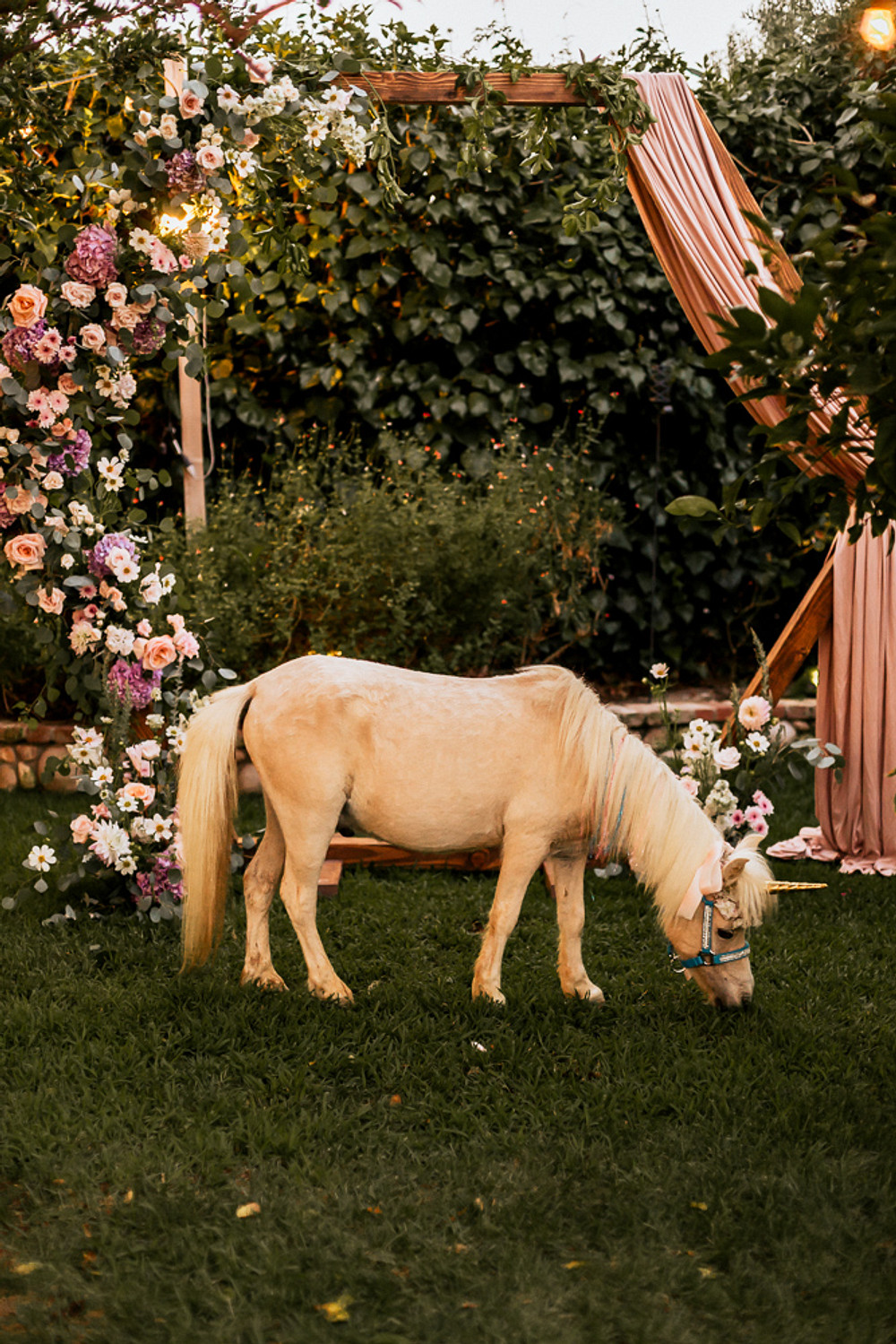 Moongate Flower Arch Backdrop Ceremony Unicorn Pony Magical Fairytale Wedding Ideas Golden Vibes Photo