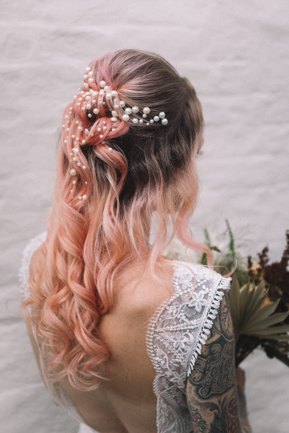 Midweek Weddings Lauren Elliott Photography Bride Bridal Hair Style Up Do Pink