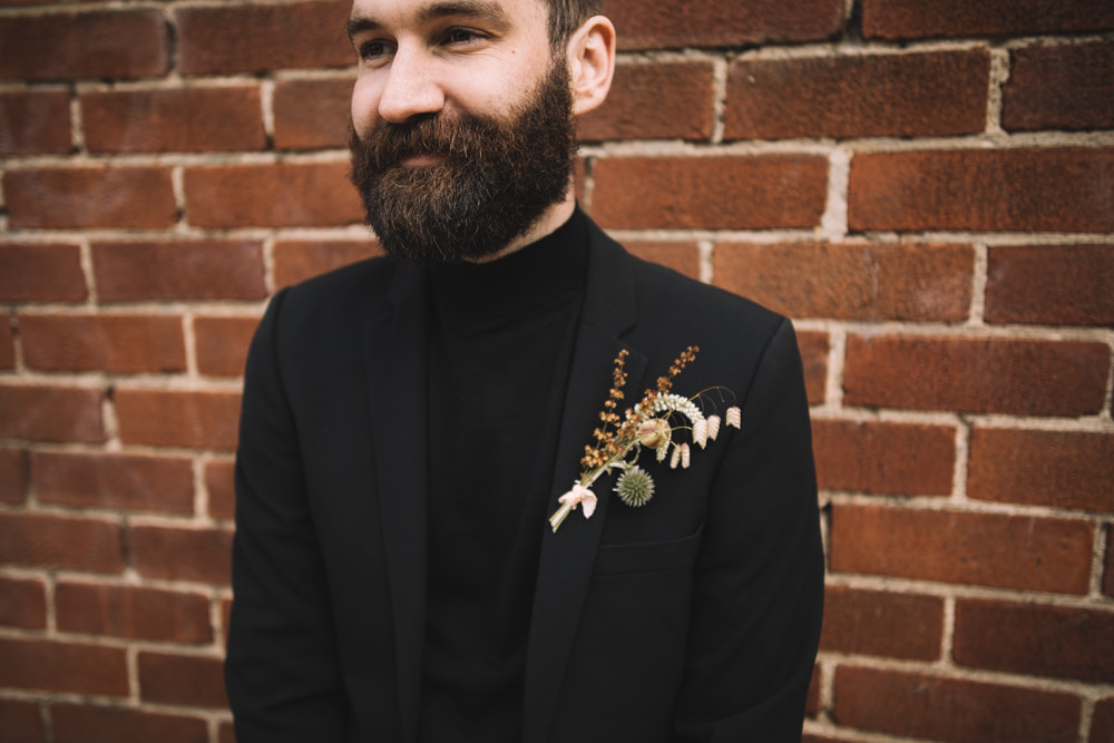 Midweek Weddings Lauren Elliott Photography Groom Suit Roll Neck Jumper Buttonhole