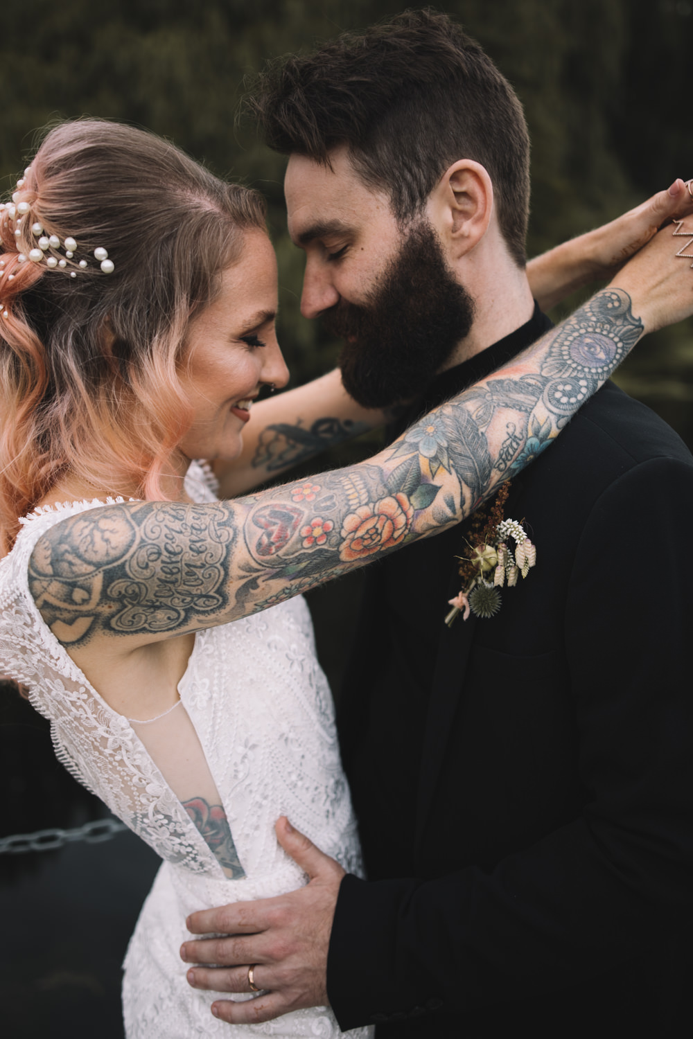 Midweek Weddings Lauren Elliott Photography Bride bridal Dress Gown Lace Tattoos