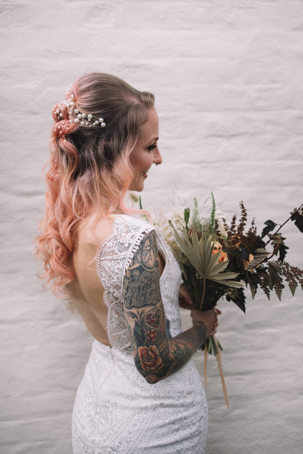 Midweek Weddings Lauren Elliott Photography Bride Bridal Hair Style Up Do Pink