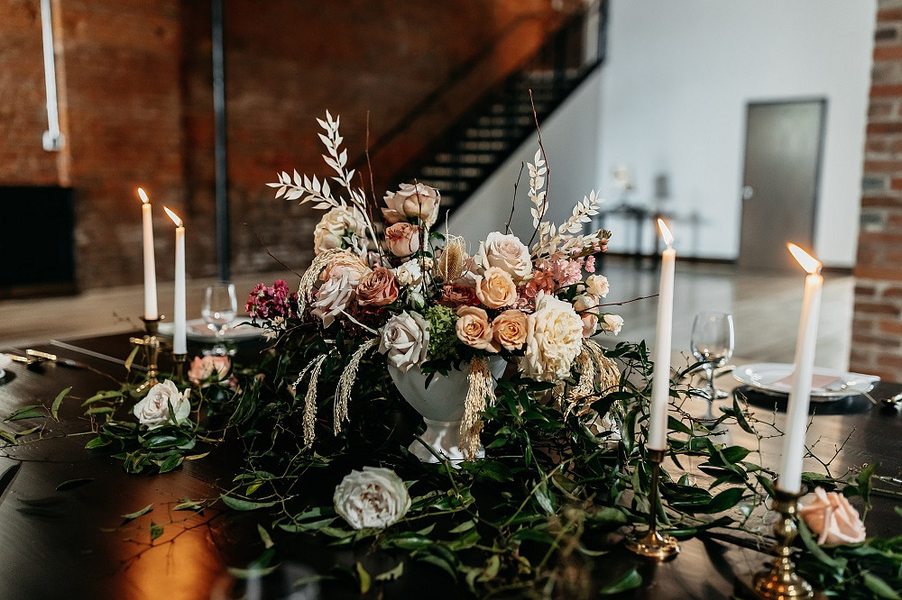 Centrepiece Flowers Decor Candles Blush Rose Modern City Wedding Ideas Alisa Nicholle Co