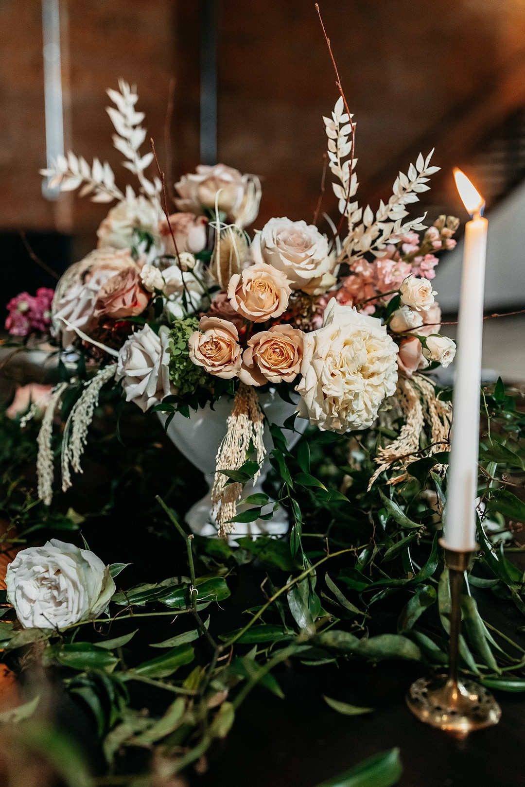 Centrepiece Flowers Decor Candles Blush Rose Modern City Wedding Ideas Alisa Nicholle Co